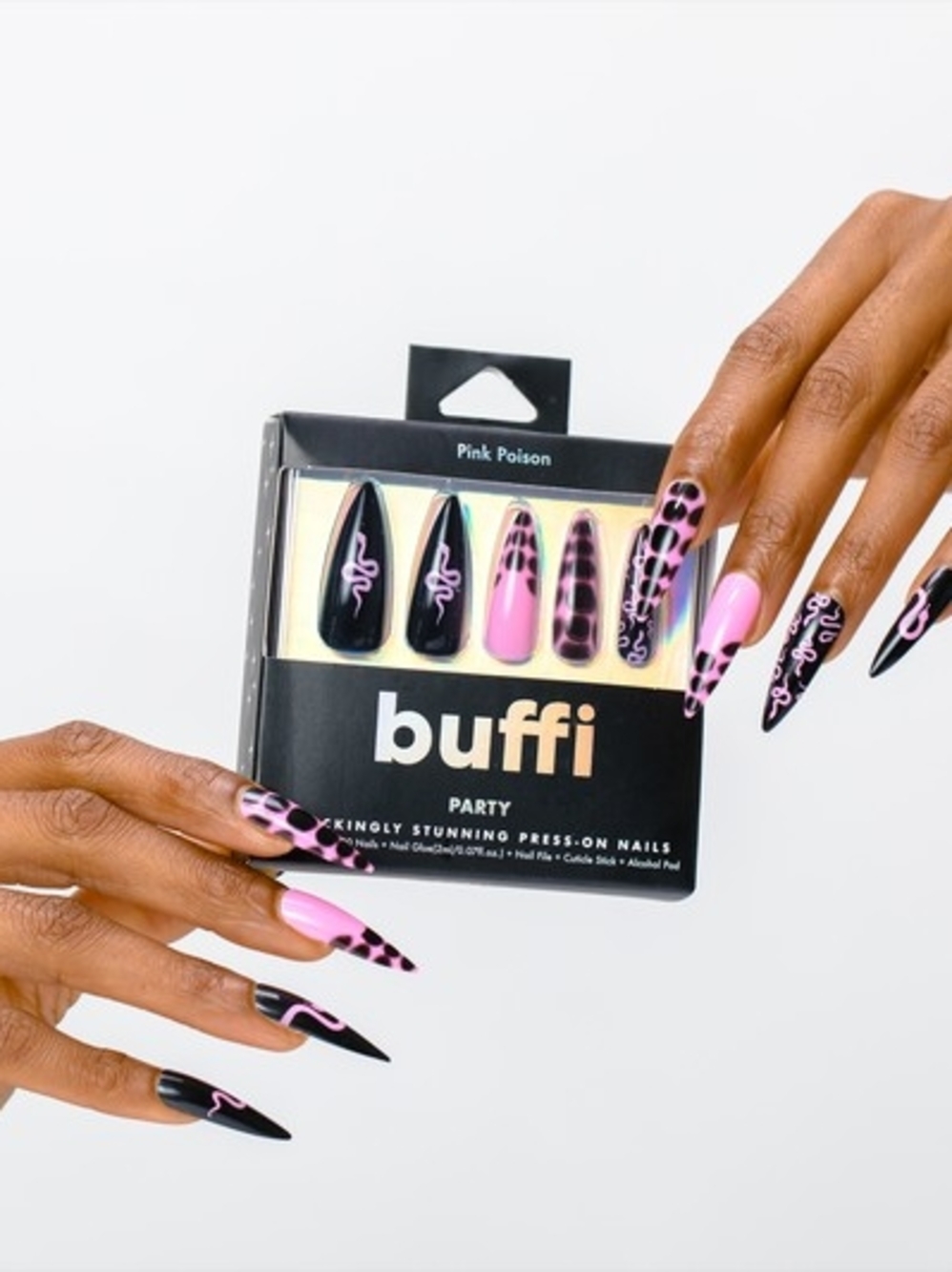 Buffi Pink Poison Party Press-On Nails - Pink & Black